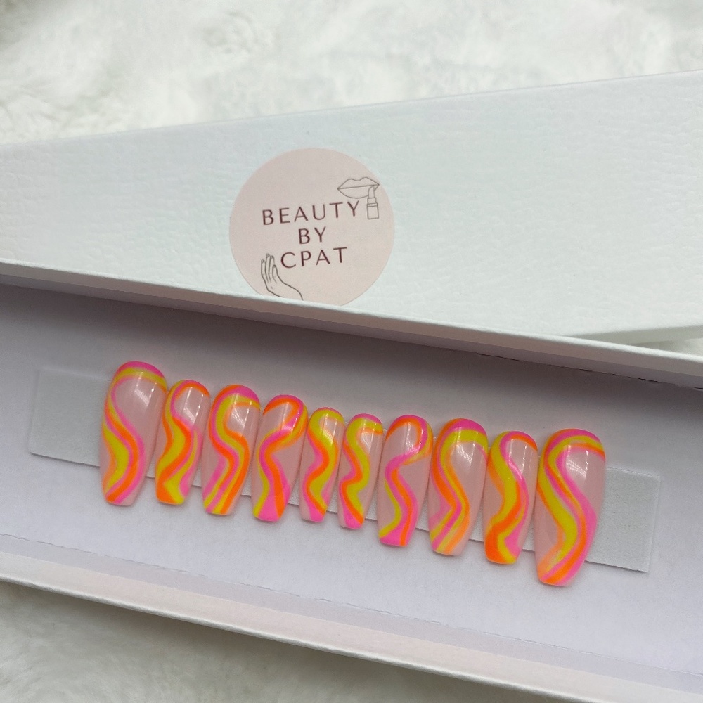 Neon Dream Swirl Reusable Luxury Press On Nails